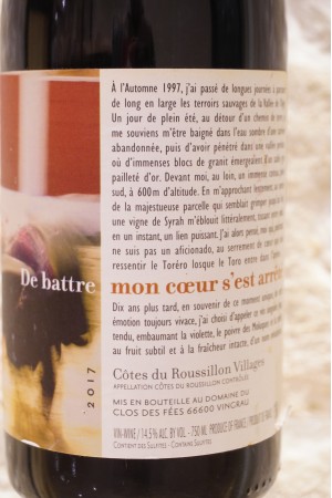 Domaine du Clos des Fées "De Battre Mon Coeur s'est Arrété" Côtes du Roussillon Villages 2017
