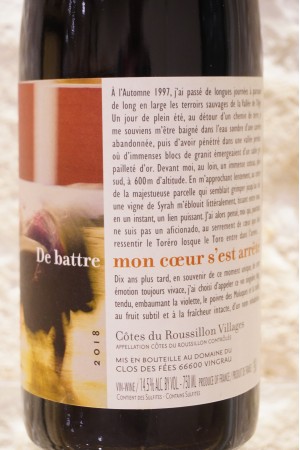 Domaine du Clos des Fées "De Battre Mon Coeur s'est Arrété" Côtes du Roussillon Villages 2018